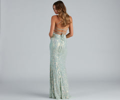 Edlyn Sequin Laceup Mermaid Formal Dress Oshnow