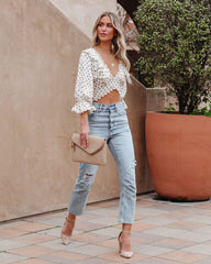 Edna Cotton Blend Crochet Polka Dot Crop Top - Cream Oshnow