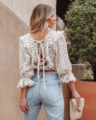 Edna Cotton Blend Crochet Polka Dot Crop Top - Cream Oshnow