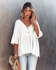 Elay Cotton Henley Babydoll Top - Off White Oshnow