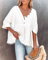 Elay Cotton Henley Babydoll Top - Off White Oshnow