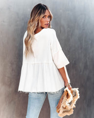 Elay Cotton Henley Babydoll Top - Off White Oshnow