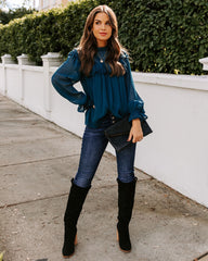Eleanora Crochet Ruffle Blouse - Teal Oshnow