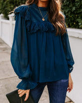 Eleanora Crochet Ruffle Blouse - Teal Oshnow