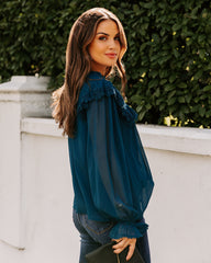 Eleanora Crochet Ruffle Blouse - Teal Oshnow
