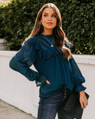 Eleanora Crochet Ruffle Blouse - Teal Oshnow