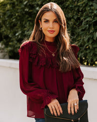 Eleanora Crochet Ruffle Blouse - Wine Oshnow