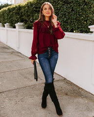 Eleanora Crochet Ruffle Blouse - Wine Oshnow
