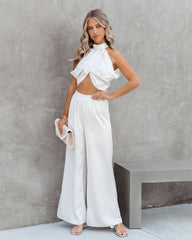 Elegant And Graceful Satin High Waisted Wide Leg Pants - Off White