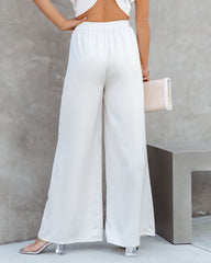 Elegant And Graceful Satin High Waisted Wide Leg Pants - Off White
