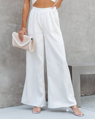 Elegant And Graceful Satin High Waisted Wide Leg Pants - Off White