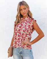 Element Of Truth Sleeveless Floral Ruffle Blouse Oshnow