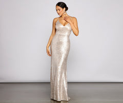 Elena Sequin Open-Back Formal Dress Oshnow