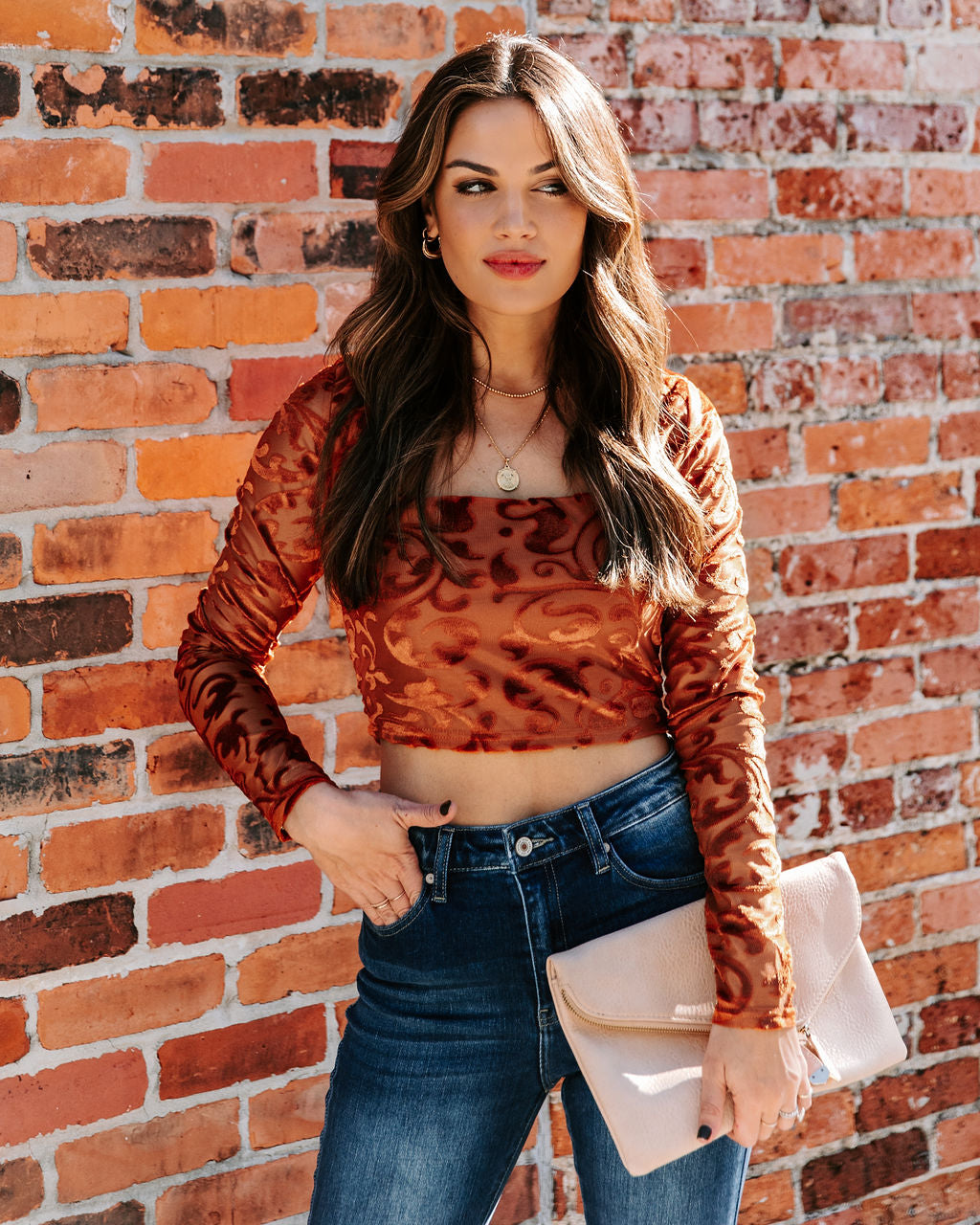 Elio Velvet Burnout Crop Top Oshnow
