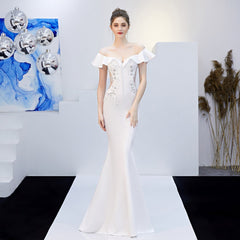 Elizabeth ruffled-strap embroidered fishtail dress Oshnow