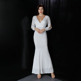 Ella long-sleeve sequined formal fishtail dress Oshnow