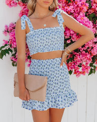 Ellen Cotton Floral Smocked Tie Crop Top Oshnow