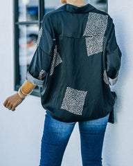 Ellowyn Printed Satin Button Down Blouse - Shadow Oshnow