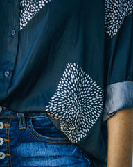 Ellowyn Printed Satin Button Down Blouse - Shadow Oshnow