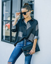 Ellowyn Printed Satin Button Down Blouse - Shadow Oshnow