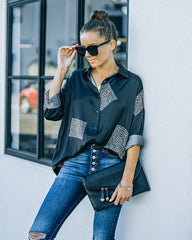 Ellowyn Printed Satin Button Down Blouse - Shadow Oshnow