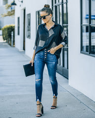 Ellowyn Printed Satin Button Down Blouse - Shadow Oshnow