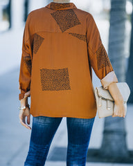 Ellowyn Printed Satin Button Down Blouse - Spice Oshnow