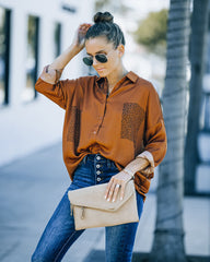 Ellowyn Printed Satin Button Down Blouse - Spice Oshnow