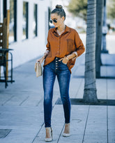 Ellowyn Printed Satin Button Down Blouse - Spice Oshnow