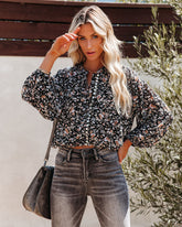 Elmore Floral Button Down Crop Blouse Oshnow