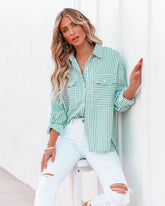 Embrace The Sun Striped Button Down Top - Green Oshnow