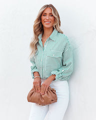 Embrace The Sun Striped Button Down Top - Green Oshnow