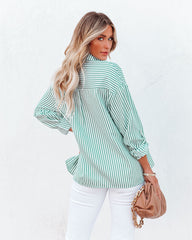 Embrace The Sun Striped Button Down Top - Green Oshnow