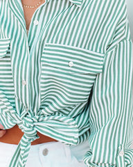 Embrace The Sun Striped Button Down Top - Green Oshnow
