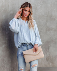 Embree Shimmer Babydoll Blouse - Powder Blue Oshnow