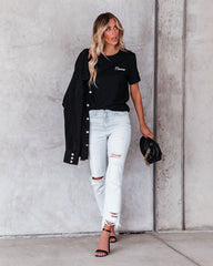 Embroidered Mama Cotton Blend Tee Oshnow