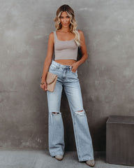 Energy Ribbed Knit Crop Tank - Taupe Oshnow