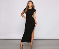 Essential High Slit Ribbed Knit Maxi Dress Oshnow