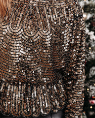 Estrella Sequin Peplum Top - Black Gold Oshnow