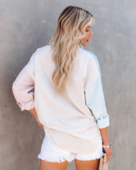 Eureka Cotton Blend Colorblock Button Down Shirt Oshnow