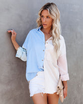 Eureka Cotton Blend Colorblock Button Down Shirt Oshnow