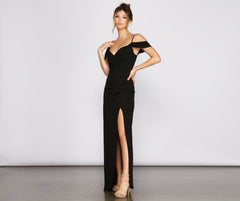 Eva Off-The-Shoulder Wrap-Front Formal Dress Oshnow