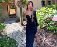 Evangeline Crepe One Shoulder Dress Oshnow