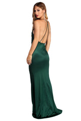 Evelina Plunging Formal Satin Dress Oshnow