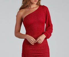 Evening Of Sparkle Balloon Sleeve Ruche Mini Dress Oshnow