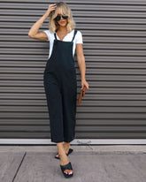 Everything Nice Cotton Pocketed Jumpsuit - Black Oshnow