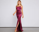 Evie Formal Ruched Satin Sleeveless Dress Oshnow