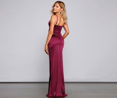 Evie Formal Ruched Satin Sleeveless Dress Oshnow