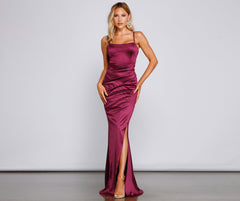 Evie Formal Ruched Satin Sleeveless Dress Oshnow