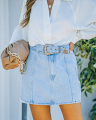Buckle Up Denim Mini Skirt - Washed Denim